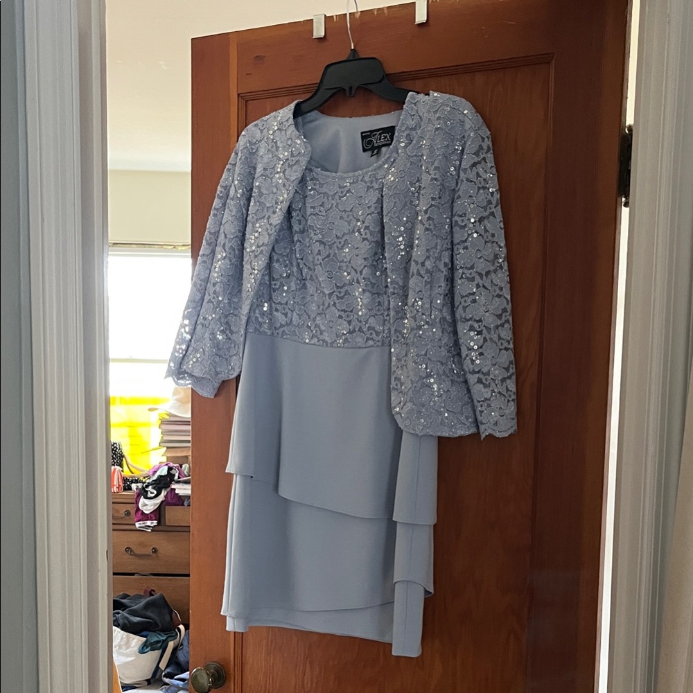 Alex Evenings Petite Dress Light Blue Fabric
